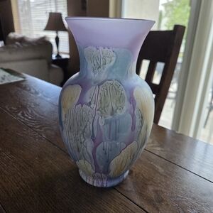 Vintage 80s Rueven Art Glass 9"vase With Drip Glaze